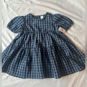 NWT Baby Gap blue gingham dress. 3T Round neck, puffed sleeves, full skirt